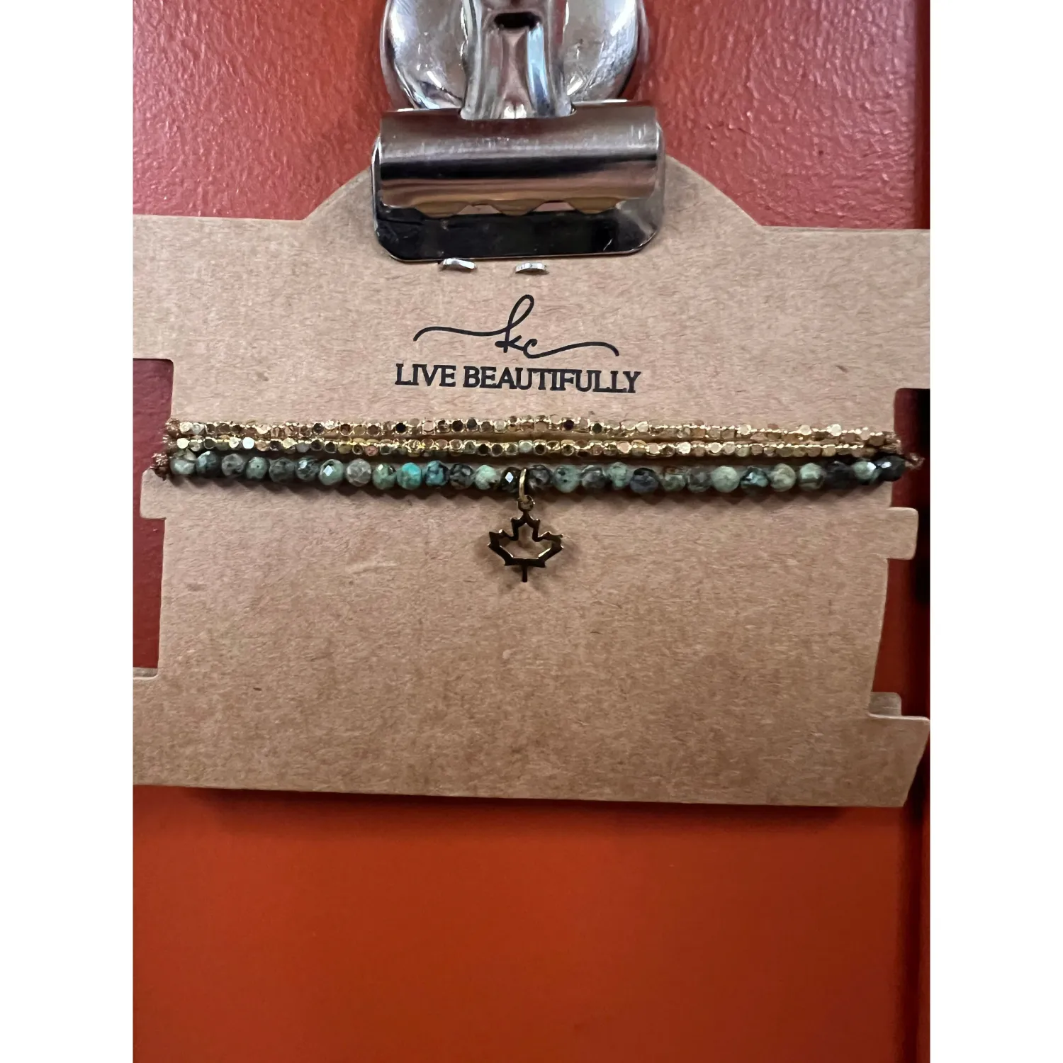 Live Beautifully Dainty Stack Bracelet - Maple Leaf