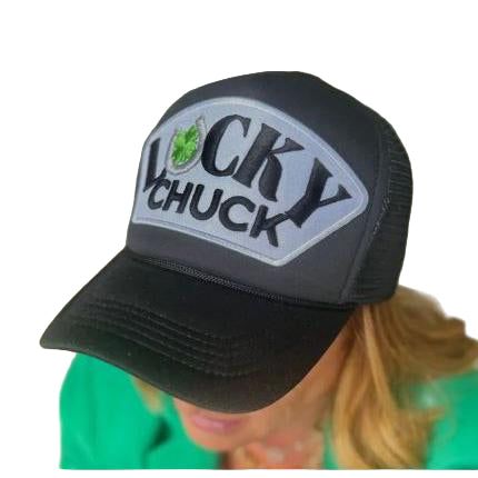 Lucky Chuck Full Front Patch Trucker Hat - Black