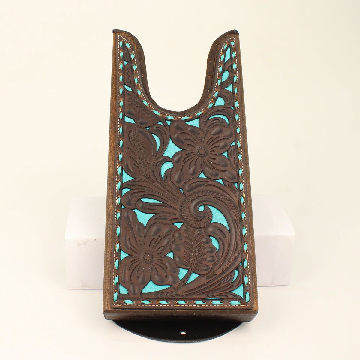 M&amp;F Western Products Boot Jack Floral Embossed, Brown with Turquoise Underlay