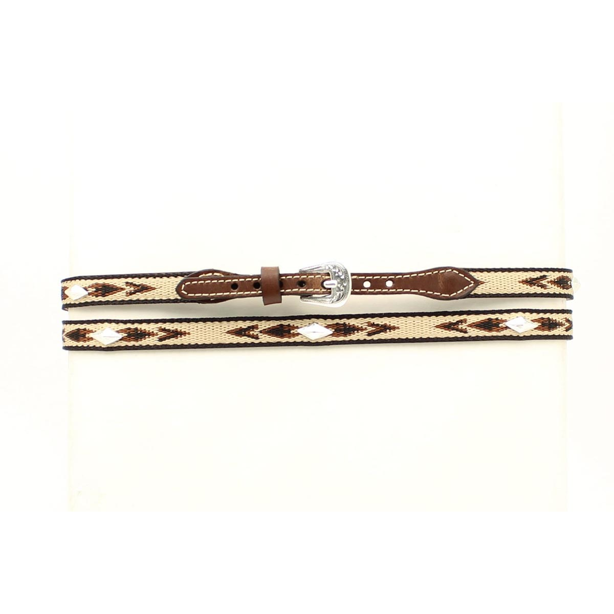 M&amp;F Embroidered Hat Band - Brown w/Diamond Conchos