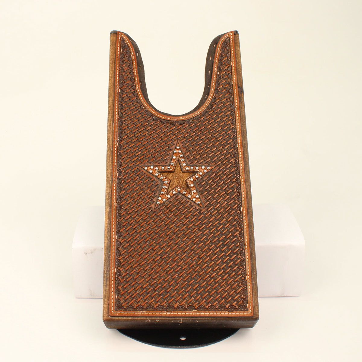 M&amp;F Western Products Boot Jack, Basket Weave with Star, Leather Topped