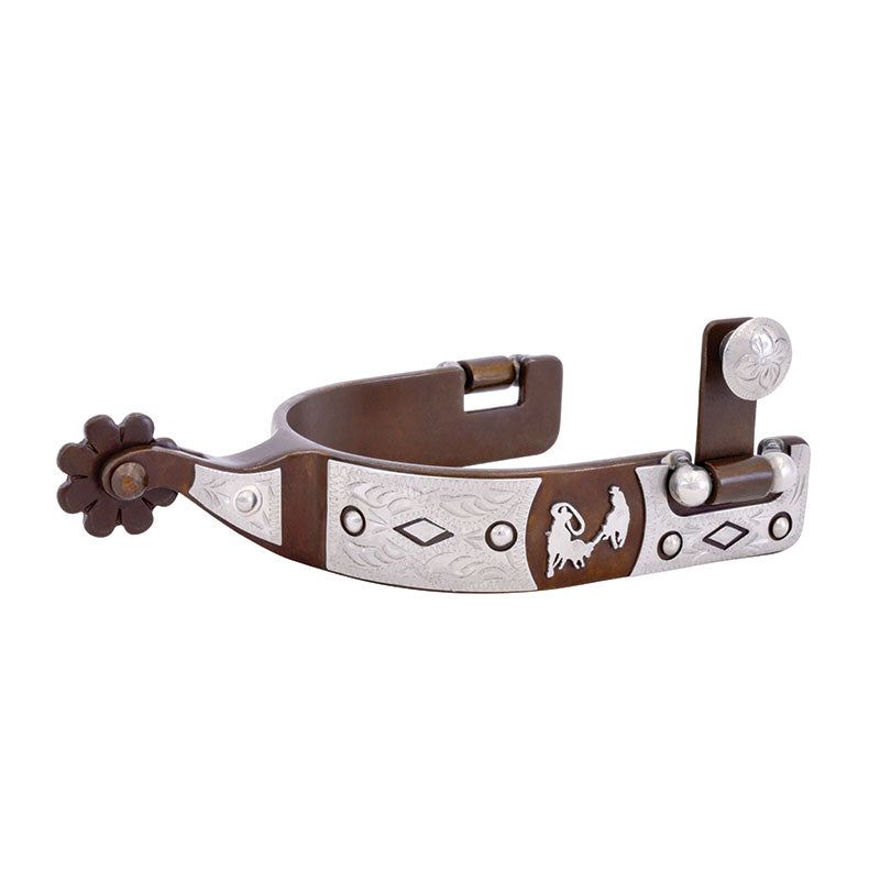 Metalab Offset Roping Motif Mens Spurs - Antique Finish - 1-1/2" Shank Length