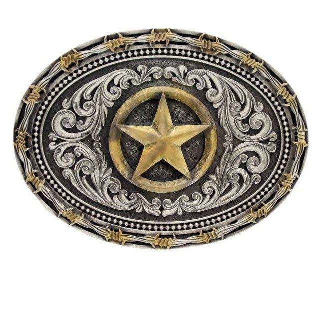 Montana Silversmith Two Tone Rope and Barbed Wire Lone Star Buckle