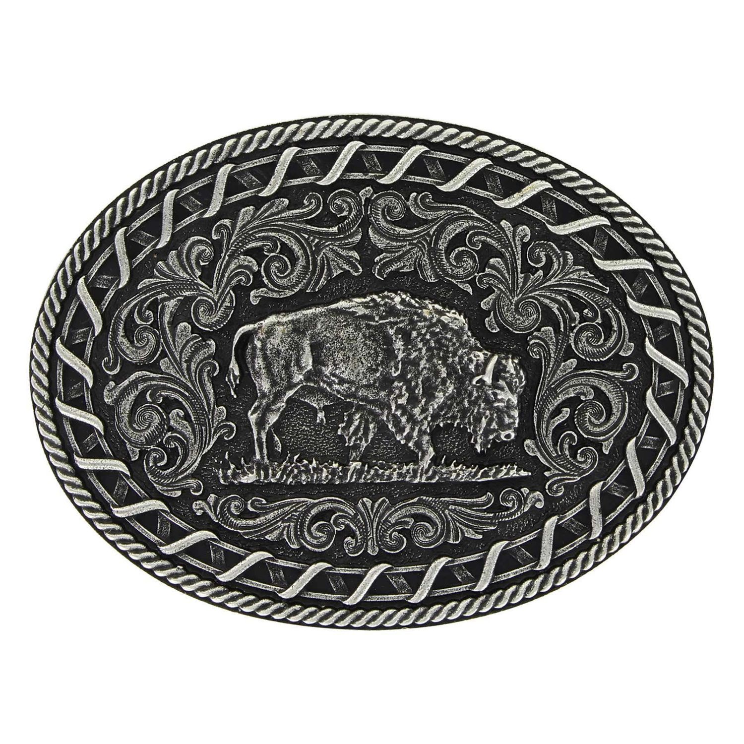 Montana Silversmiths Antiqued Buck Stitch Oval Buffalo Attitude Buckle