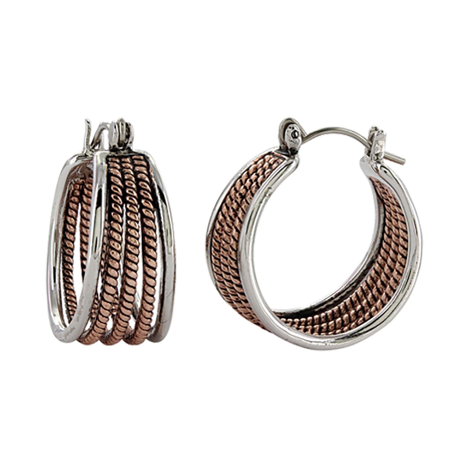 Montana Silversmiths Two Tone Rope Hoop Earrings