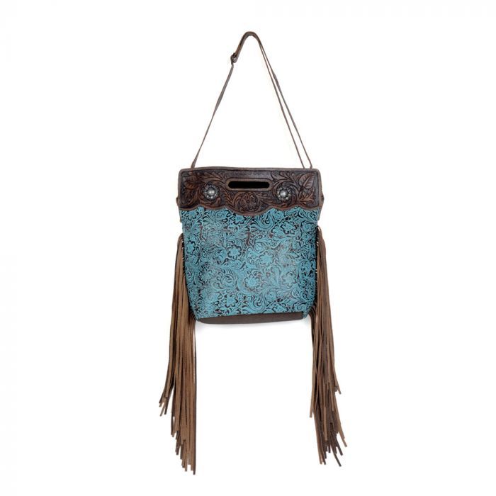 Myra Blue Vine Hand Tooled Bag