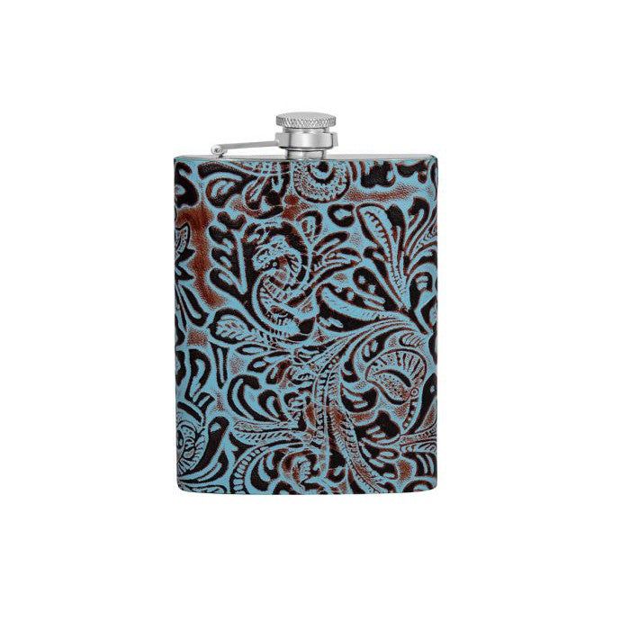 Myra Mountain Trail 8oz Flask - Hand-Tooled Leather