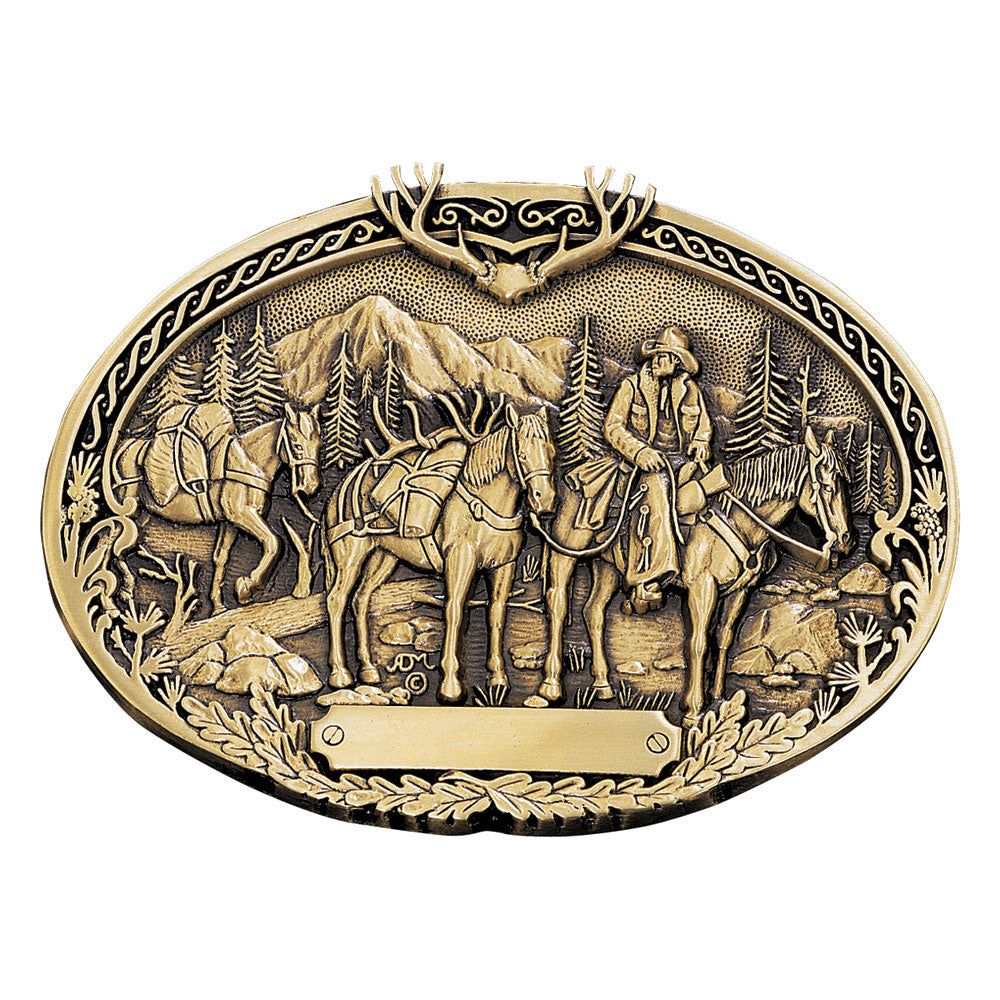 Montana Silversmiths Pack Horses and Rider/Hunting Brass Heritage Attitude Belt Buckle