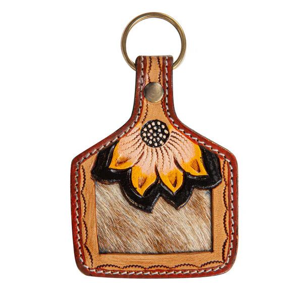 Myra Rising Sunflower Hand Tooled Key Fob
