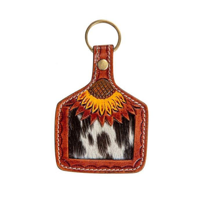Myra Sunflower Fire Hand Tooled Key FOB