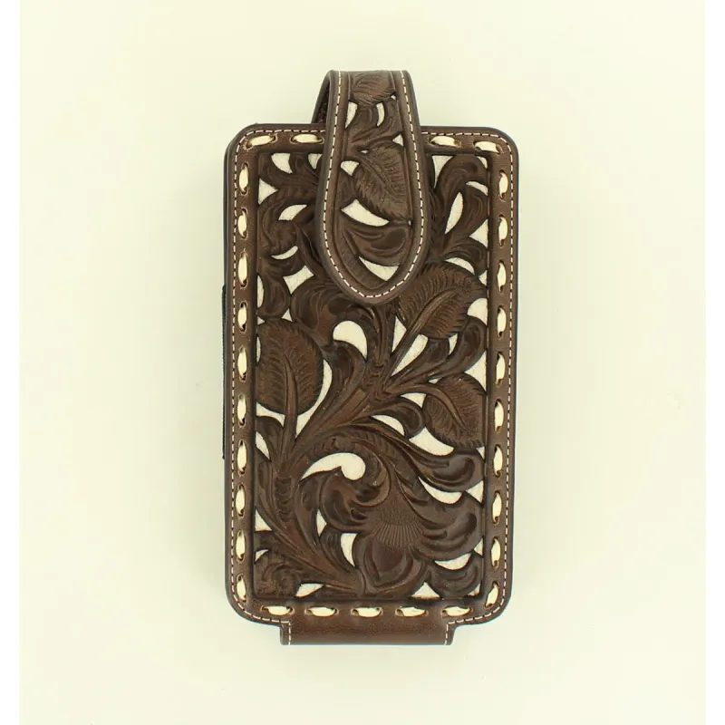 Nocona Leather Cell Case - Brown w/Ivory Inlay