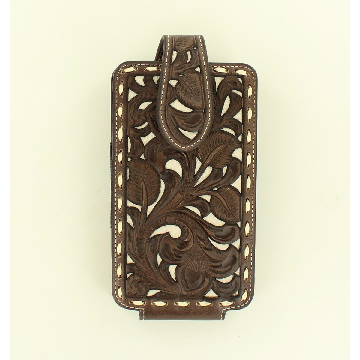 Nocona Leather Cell Case - Brown w/Ivory Inlay