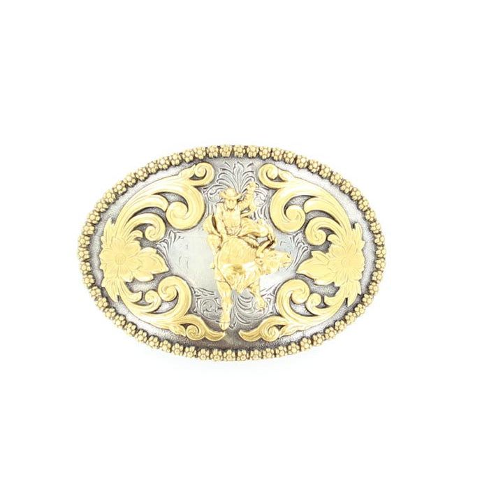 Nocona Men's Floral Embossed Bull Rider Buckle - Silver/Gold
