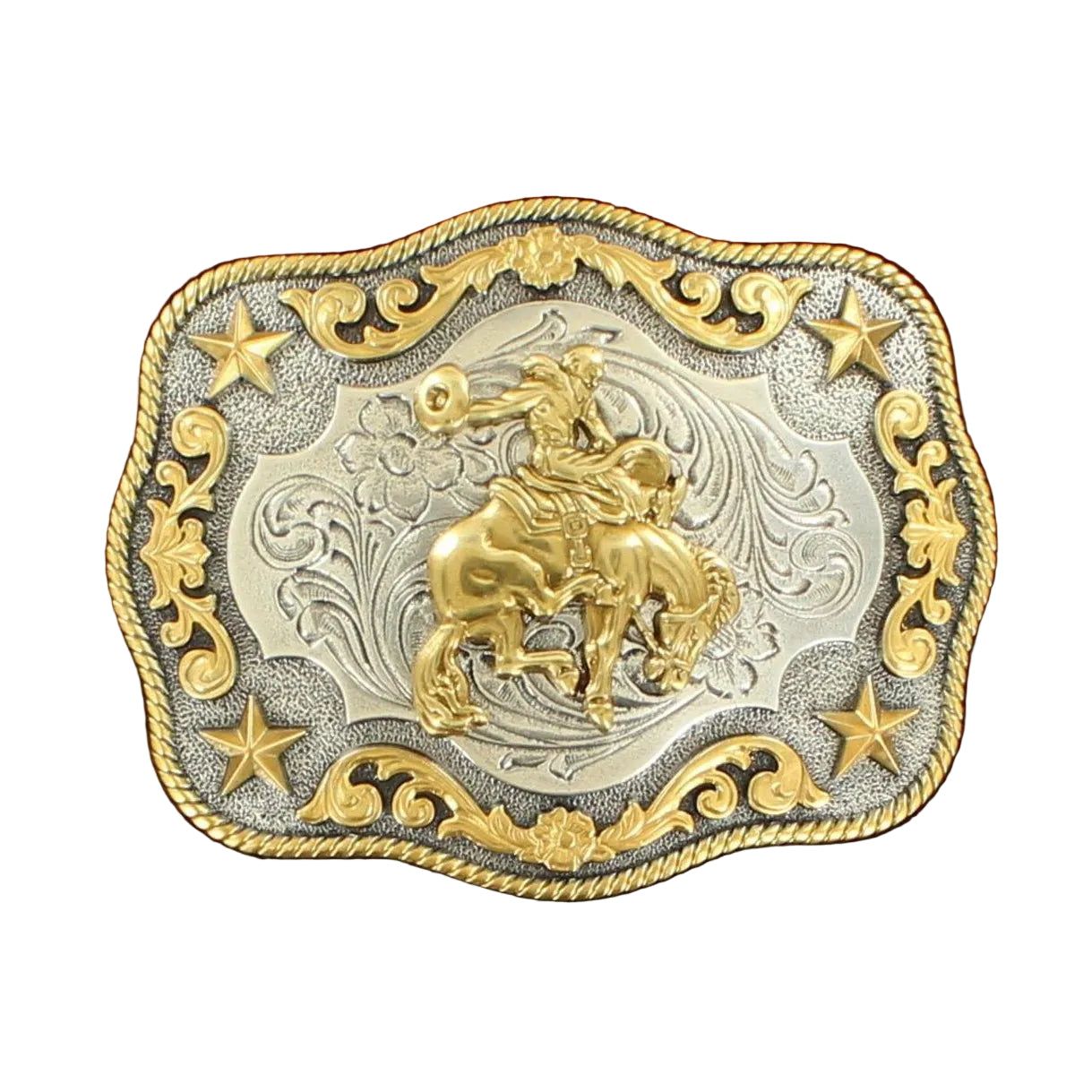 Nocona Men's Rectangle Saddle Bronc Buckle - Antique Silver/Gold