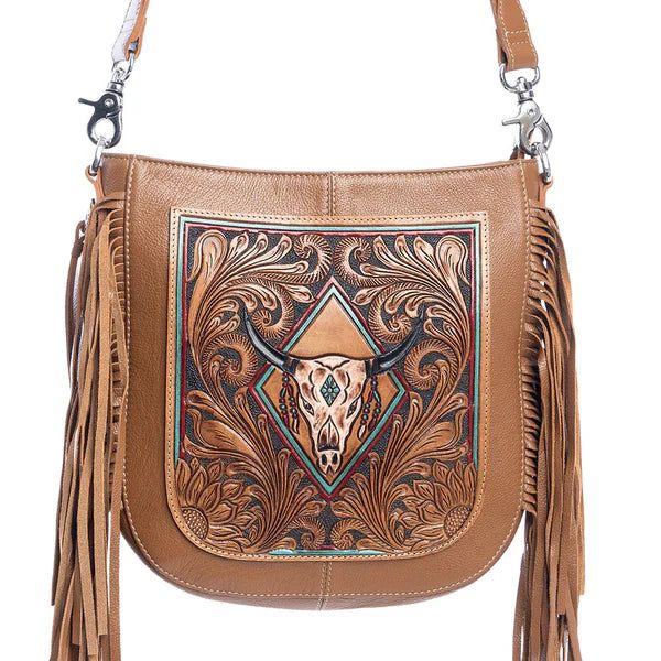Myra Spring Creek Hand Tooled Bag-Brown