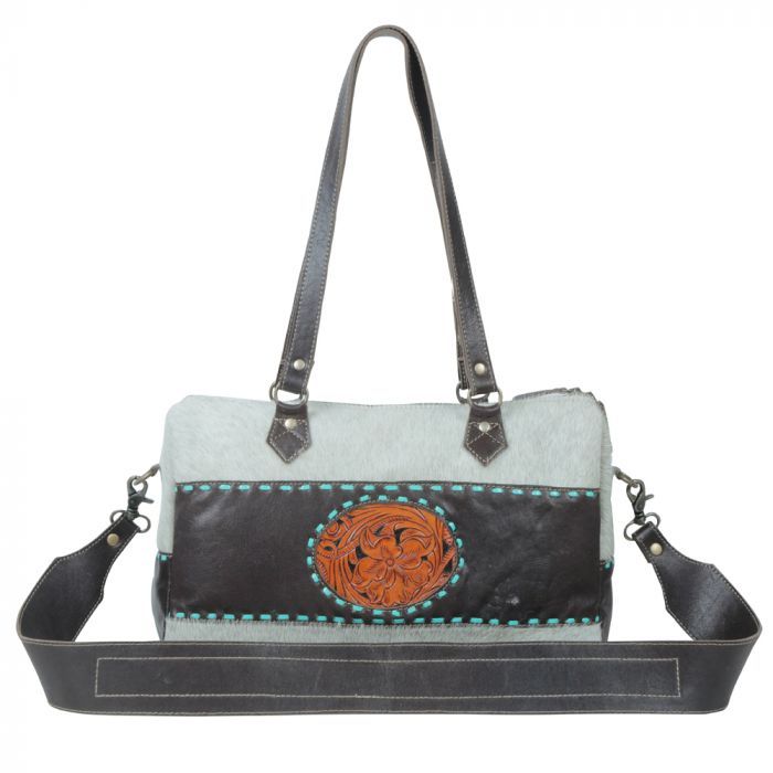 Myra Turquoise Edges Hand Tooled Bag