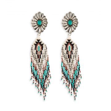 Myra Wild Feather Medallion &amp; Beaded Earrings
