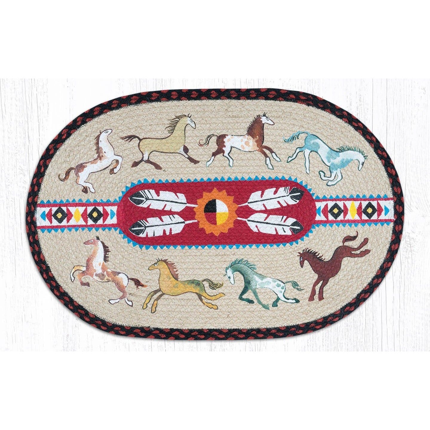 Native Horses Oval Patch Rug