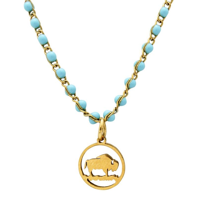 Necklace - Green Beads Buffalo