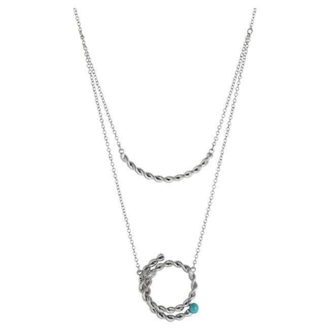 Necklace 2 Layer w/Twisted Wire &amp; Faux Turquoise