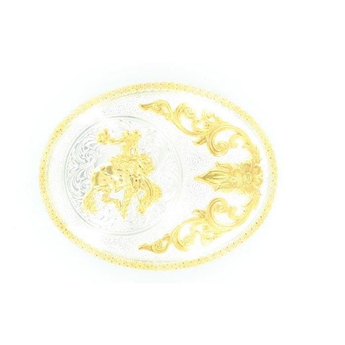 Nocona Buckle - Saddle Bronc and Scroll Background