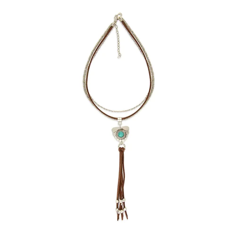 Myra Women's Feather Shield Stacked Necklace