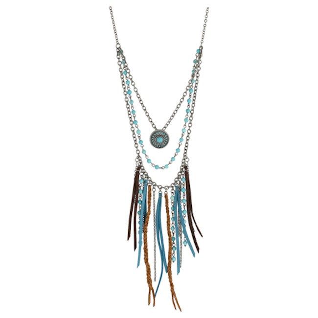 Necklace 3 Layer w/Bead &amp; Suede Accents