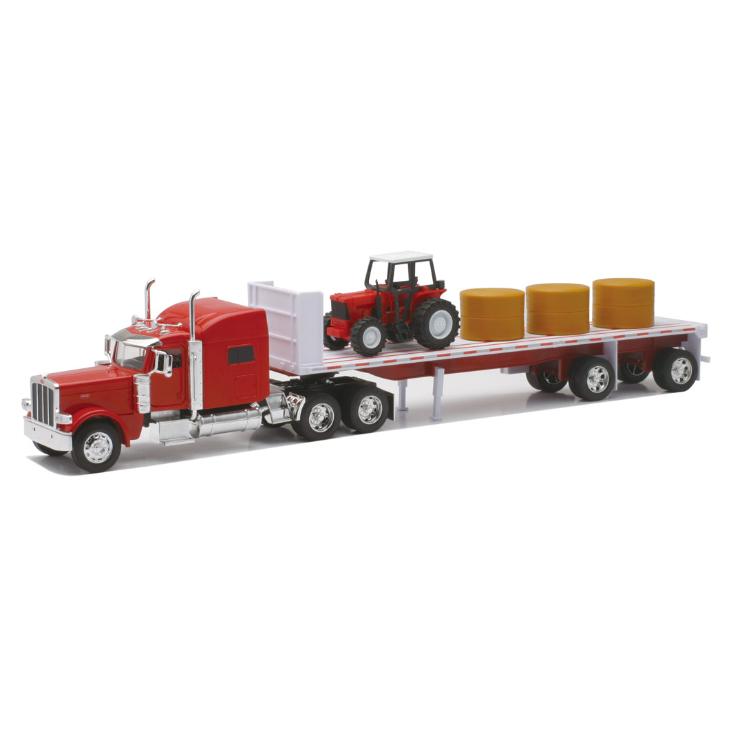 New-Ray Toys Peterbilt 389 w/Hay &amp; Farm Tractor Toy