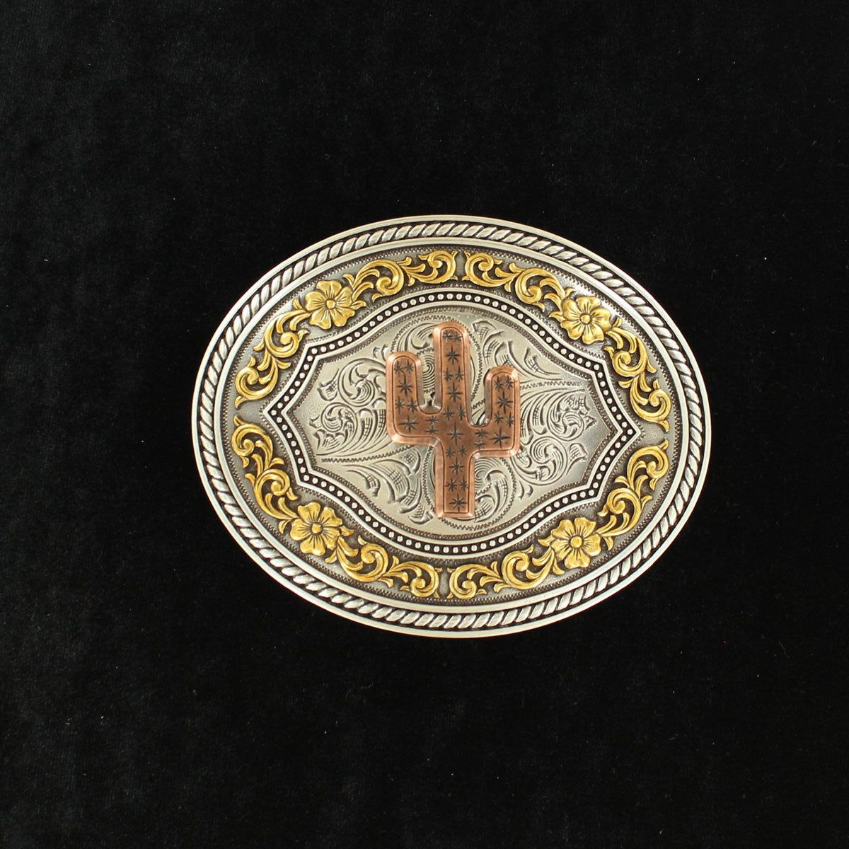 Nocona Men's Oval Antique Floral Cactus Buckle - Gold/Copper/Silver