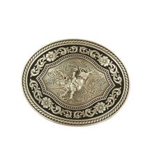 Nocona Men's Oval Scrolled Bull Rider Buckle - Antique Silver/Black