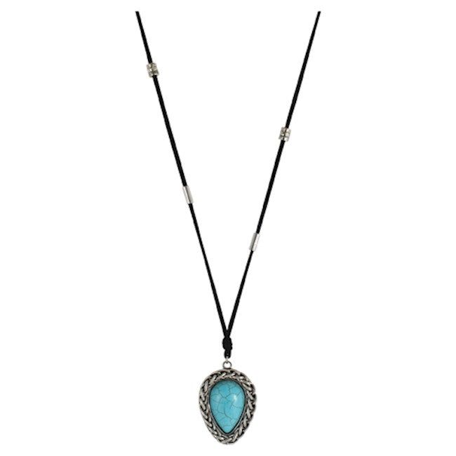 Necklace Teardrop w/Faux Turquoise Suede Cord 28"