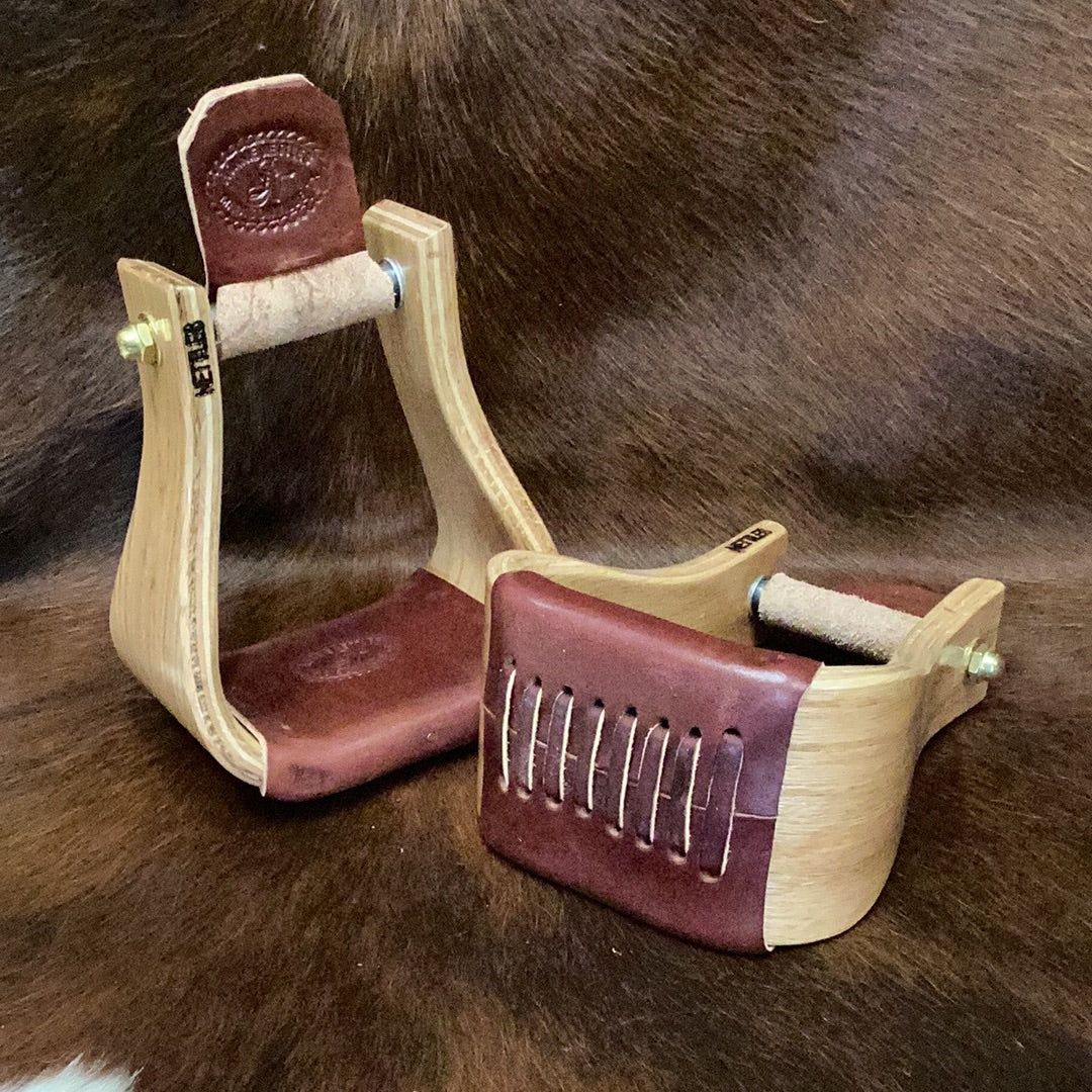 Nettles 4" Flatbottom Stirrups - Varnish