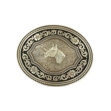 Nocona Mens Buckle Oval Black Edge Background w/Horsehead Motif