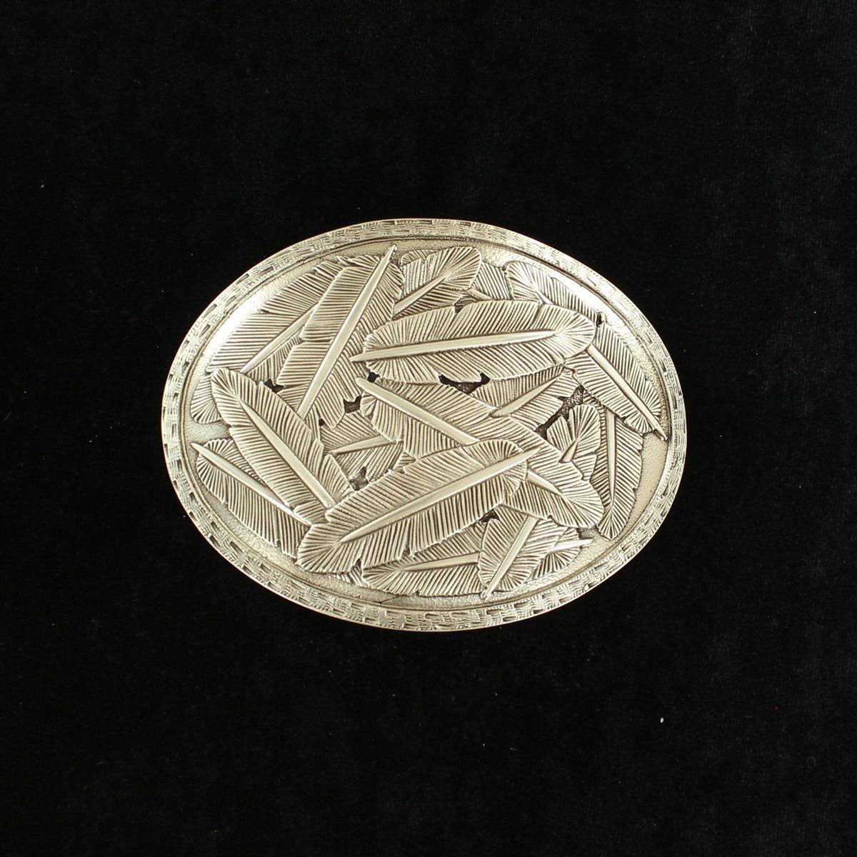 Nocona Oval Scattered Feathers Buckle - Silver