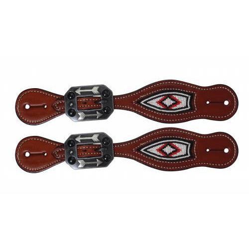 Professional's Choice White/Red Beaded Spur Strap