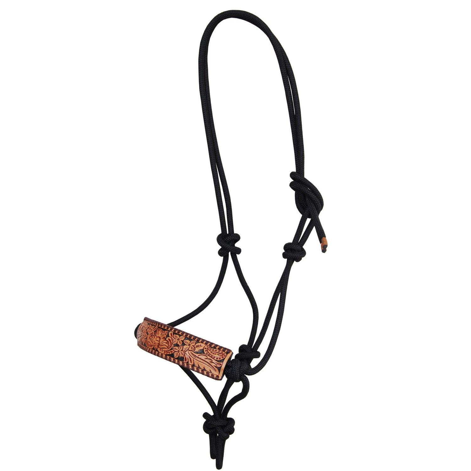 Rafter T Rope Halter w/Flower Tooling TT Finish Black Inlay Brown Buckstitch