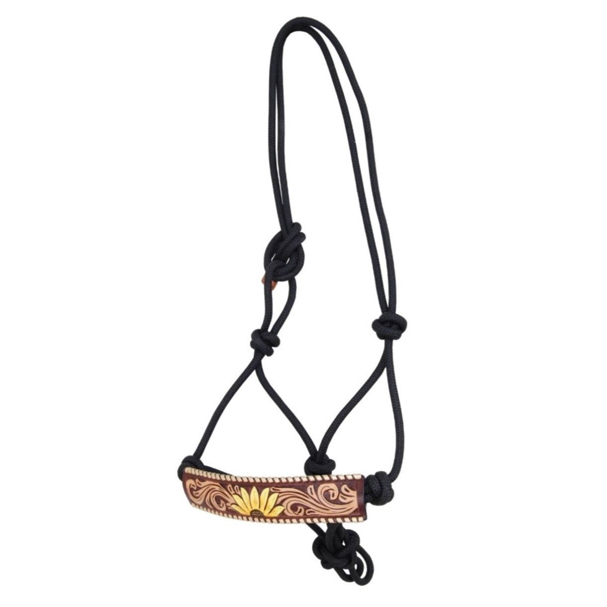 Rafter T Rope Halter w/Sunflower Tooling TT Finish Painted Sunflower &amp; Metallic Whipstitch