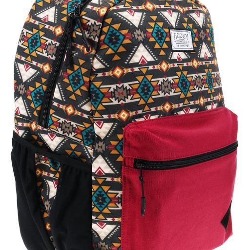 Recess Hooey Backpack Aztec Pattern Body w/Burgundy/Black Pocket and Accents