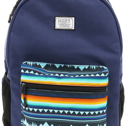 Recess Hooey Backpack Navy Body w/Turquoise Stripe Pattern Pocket and Accents