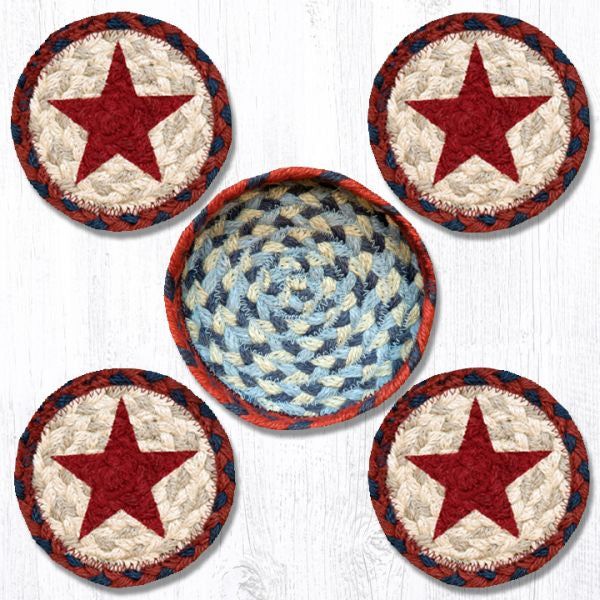 Red Star Coasters in a Basket