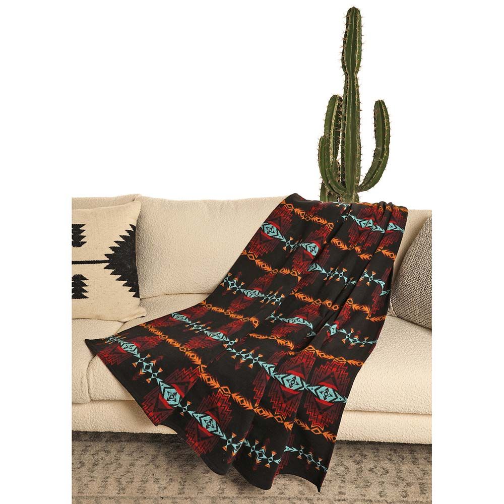 Rock &amp; Roll Jacquard Aztec Berber Lined Blanket - Black