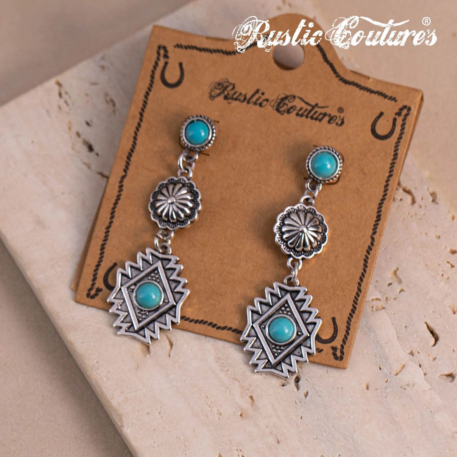 Rustic Couture Artificial Stone Aztec Dangling Earrings