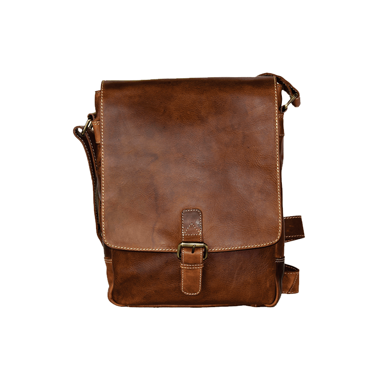 Rugged Earth Leather Upright Messenger Style Bag w/Flap &amp; Buckle