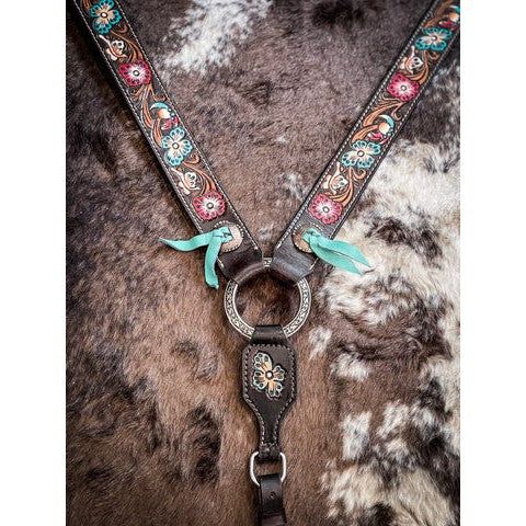 Silver Royal Floral Breast Collar - Blue/Pink