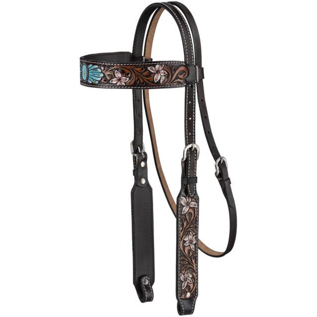 Silver Royal Faux Turquoise Stone &amp; Flowers Browband Headstall