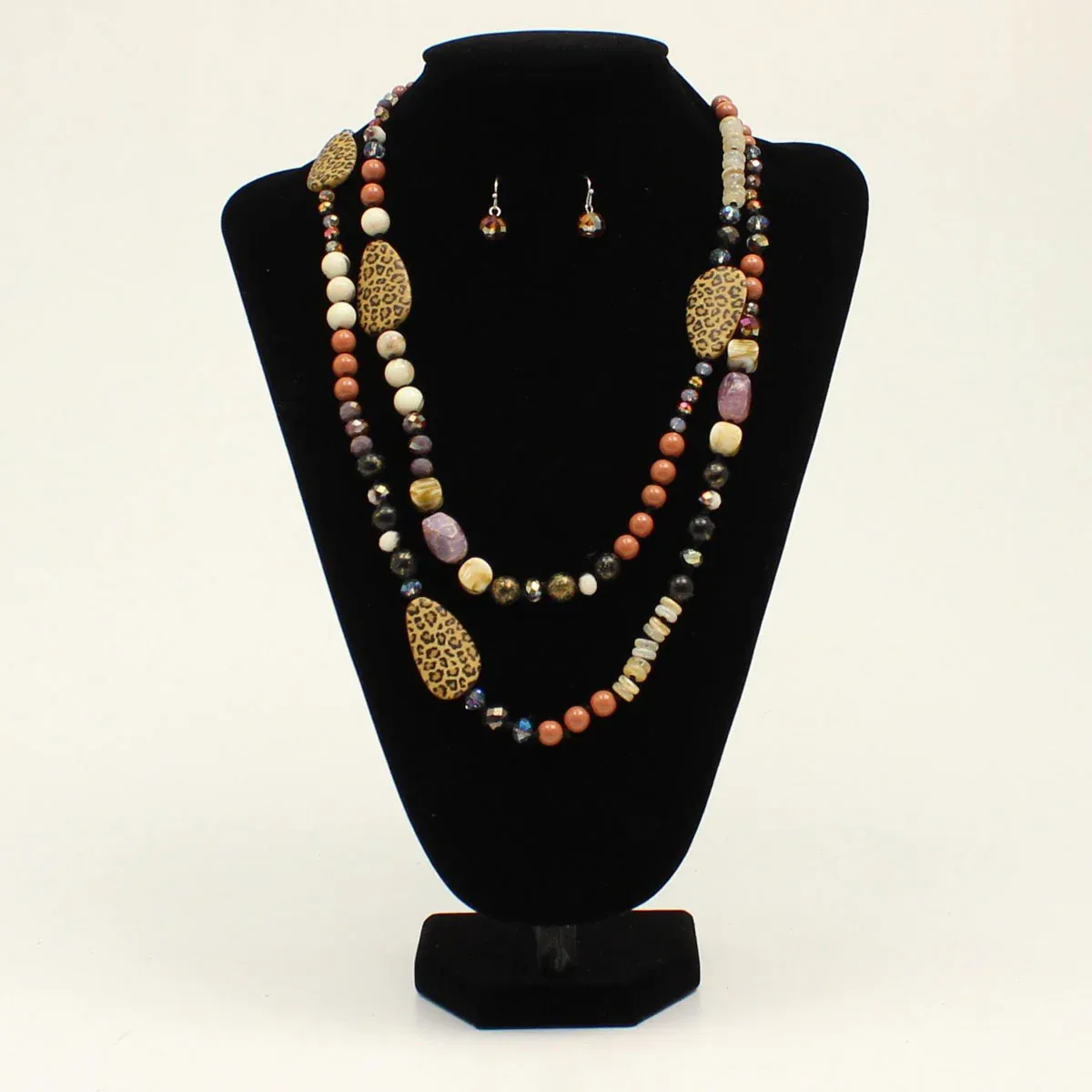 Silver Strike Necklace &amp; Earrings Set - Leopard Multi-Coloured Beads