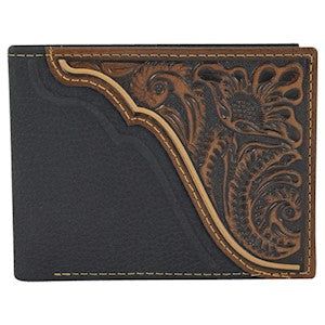Tony Lama Men's Tooled &amp; Pebbled Leather Bifold Wallet - Dark Brown