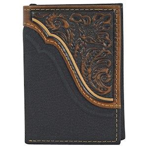 Tony Lama Men's Tooled &amp; Pebbled Leather Trifold Wallet - Dark Brown
