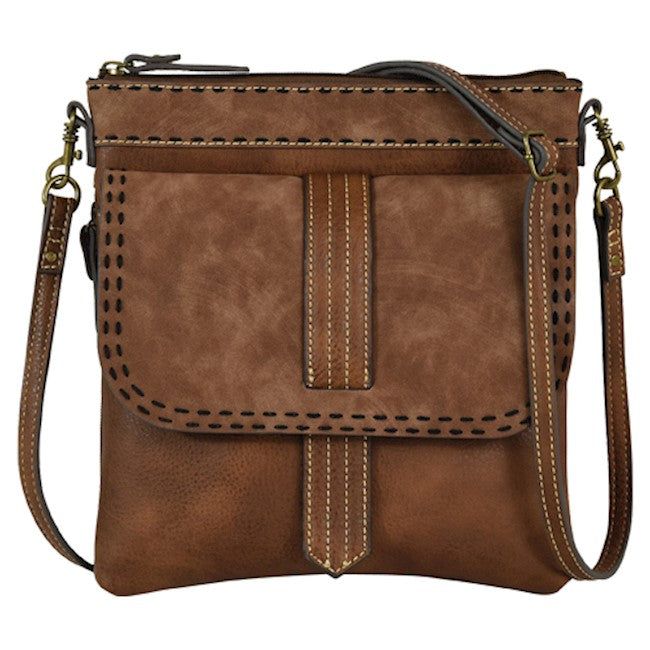 Tony Lama Crossbody Tonal Brown w/Double Stitch Accents