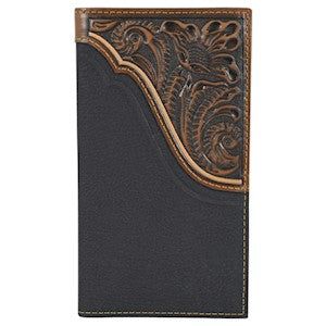 Tony Lama Men's Tooled &amp; Pebbled Leather Rodeo Wallet - Dark Brown